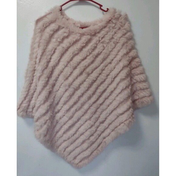 Christopher & Banks Rabbit Fur & Knit Light Pink Poncho Shawl Sweater One Size - Picture 1 of 12